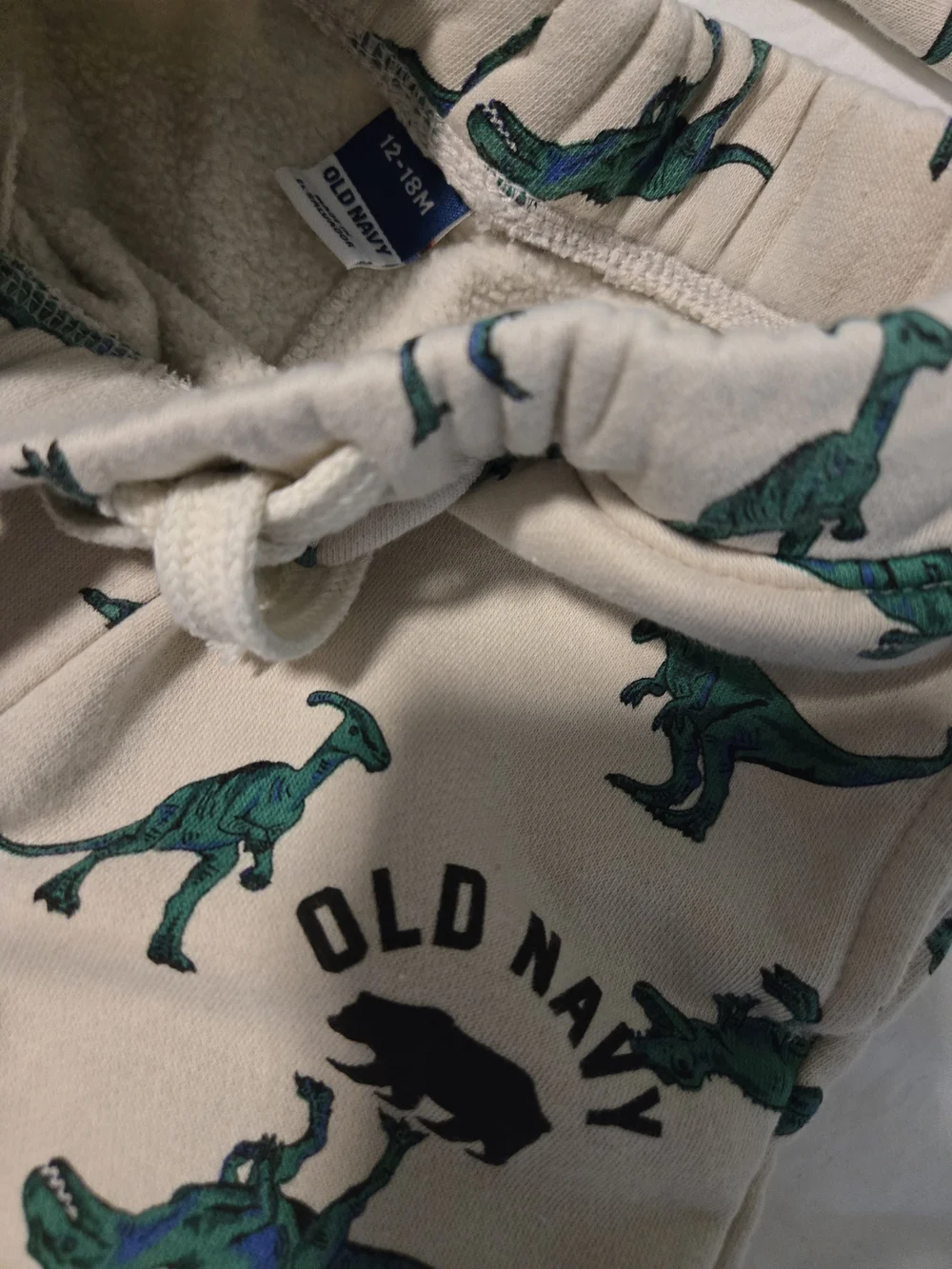 Old Navy Cream Hoodie and Joggers with Green Dino Print